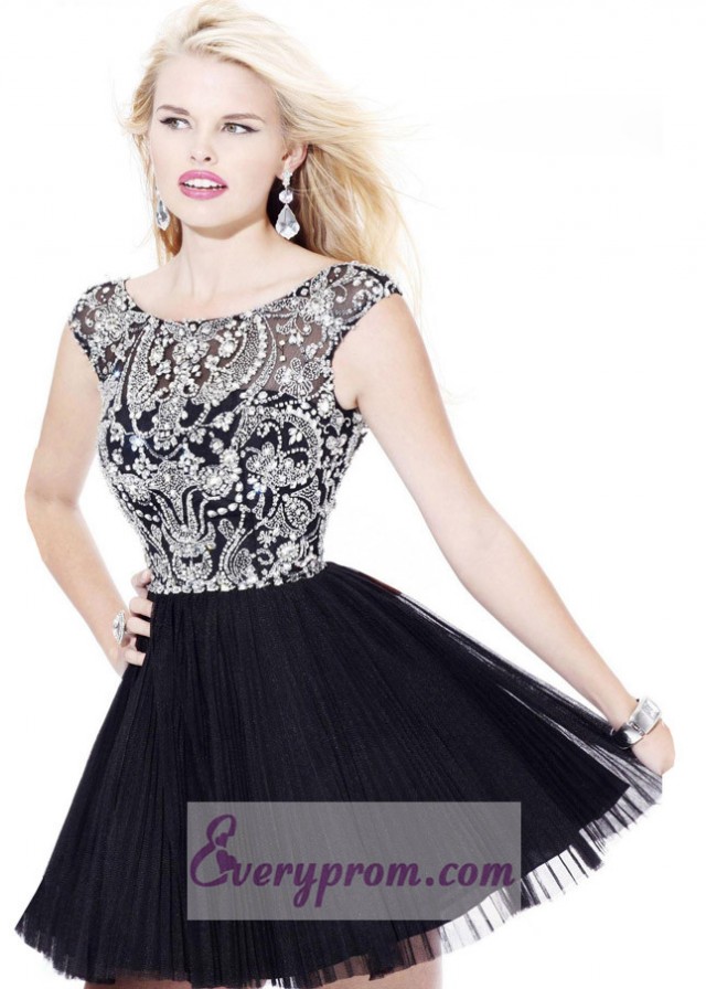 Black And White Off-Shoulder Pleated Tulle Mini Dress