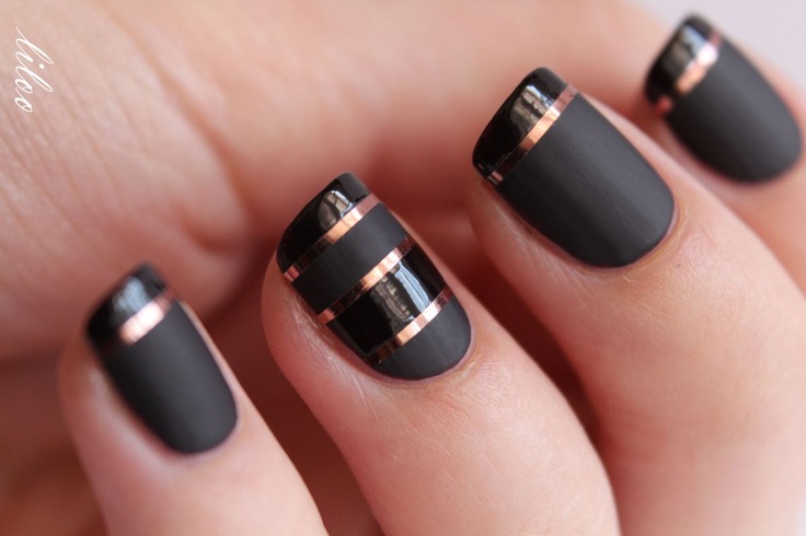 Black Nails with Stripes
