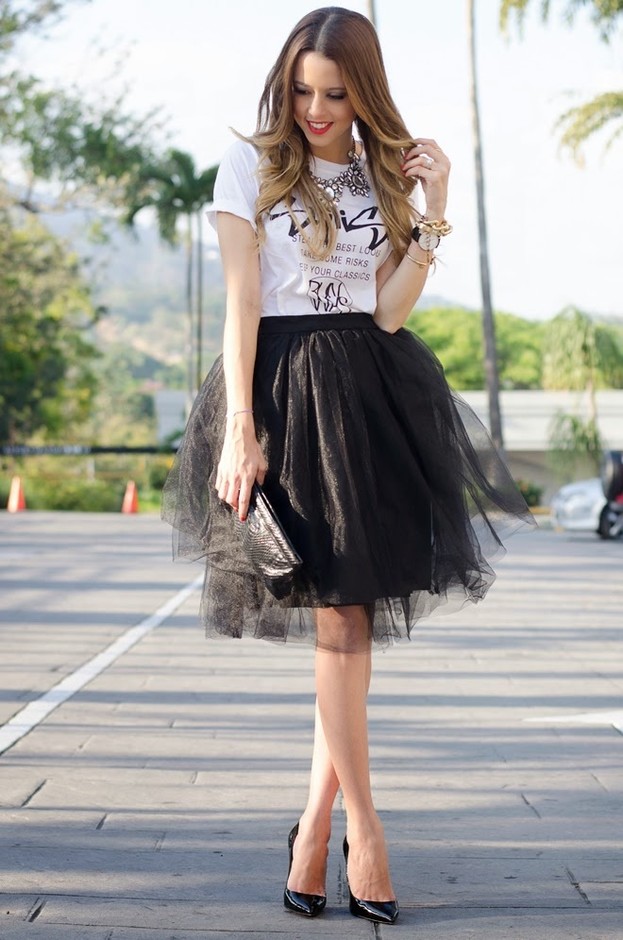Black Organza Midi Skirt Outfit