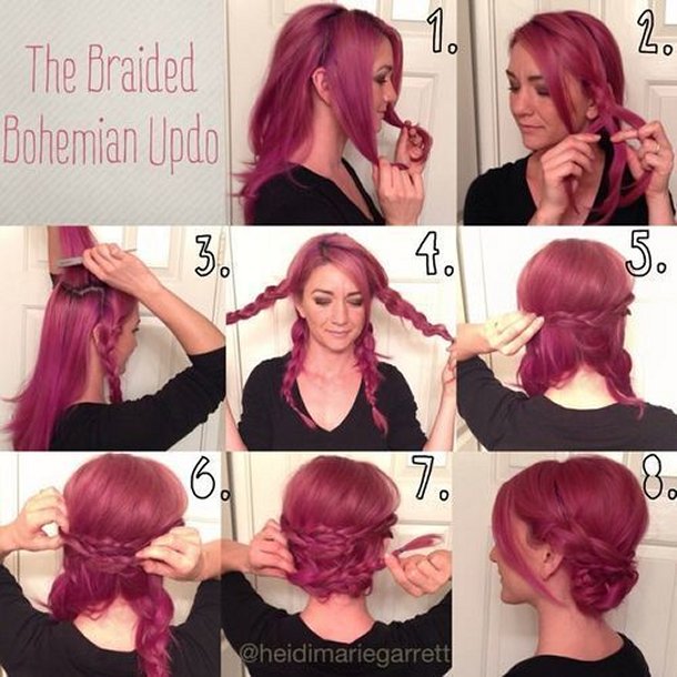 Braided Bohemian Updo Hairstyle Tutorial for Purple Hair