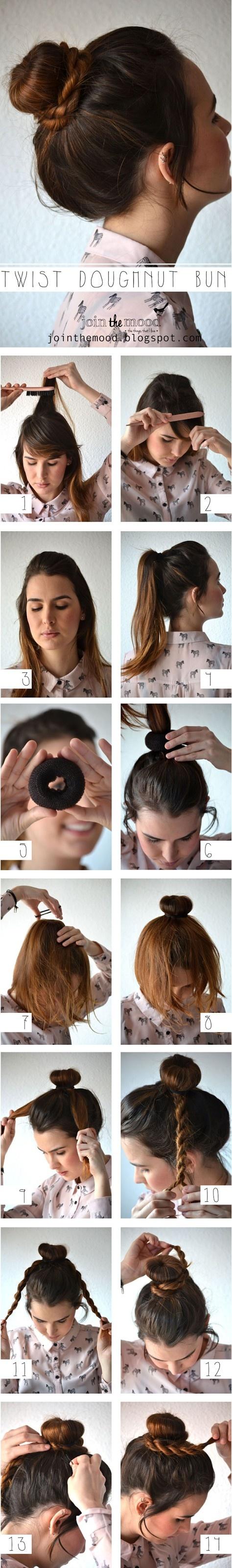 DIY Twist Doughnut Bun Hairstyle via