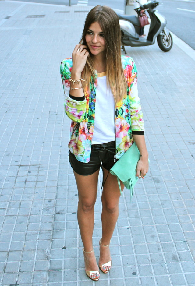 Floral Blazer Outfit with Black Shorts