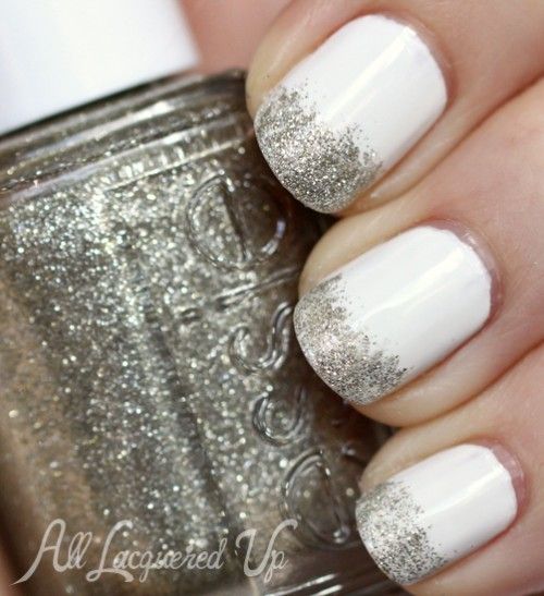 Glitter White Nails