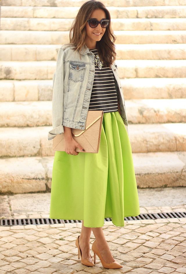 Grass Green Midi Skirt Outfit