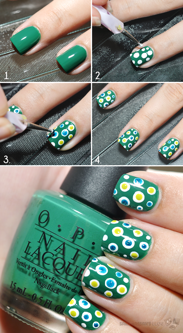Green Nails with Dots