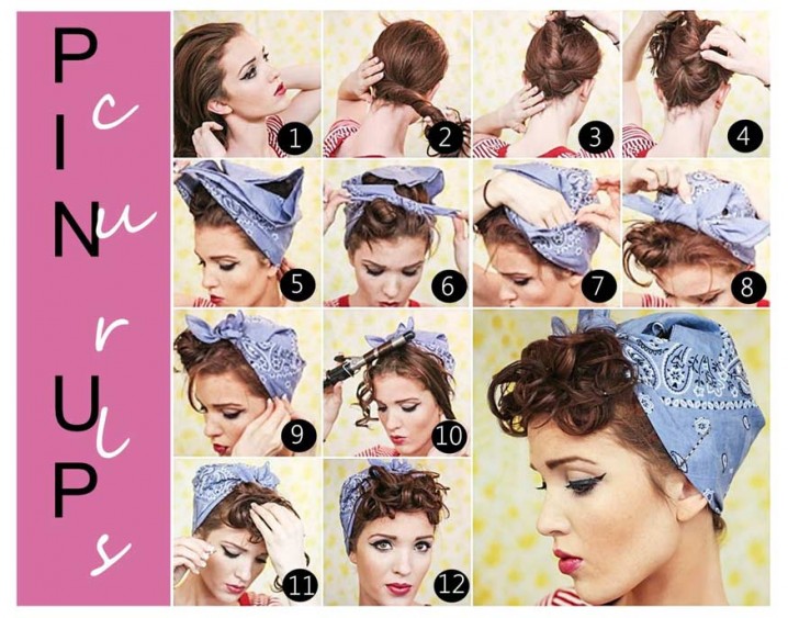 Pin Up Curls With Bandana Vintage Hairstyle