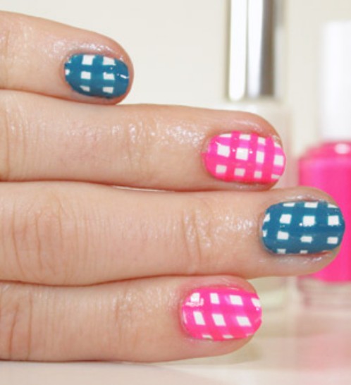 Pink, Blue and White Nails