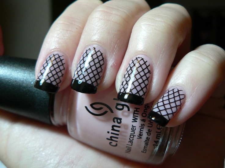 Pink and Black Fishnet Nails