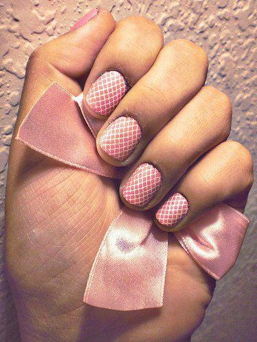 Pink and White Fishnet Nails