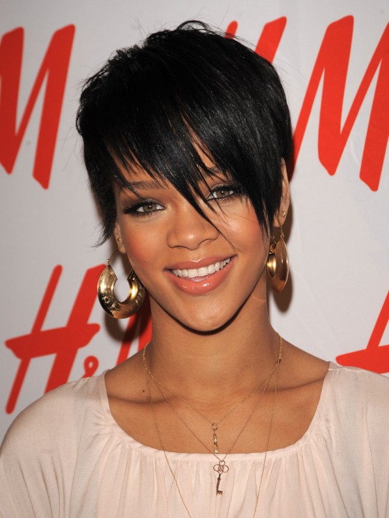 Rihanna, short hairstyle with fringe