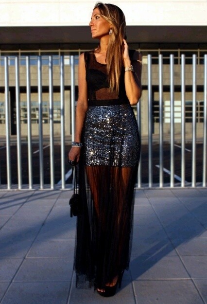 Sequined Sheer Skirts for Party