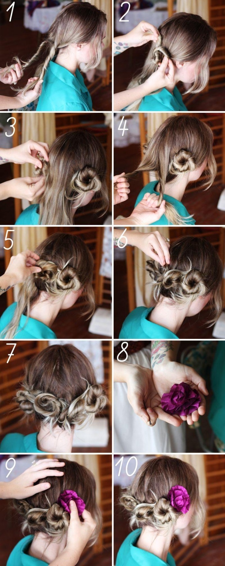 Twisted Buns With Flower Accessories