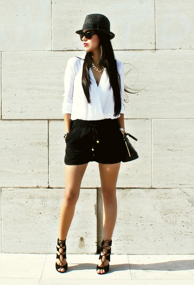 White Blouse Outfit with a Black Hat