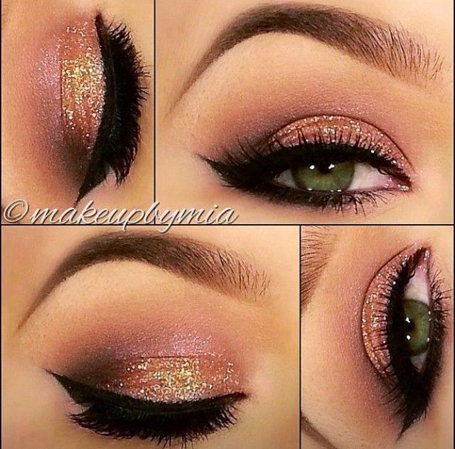 Salmon Glitter Eye Makeup Idea