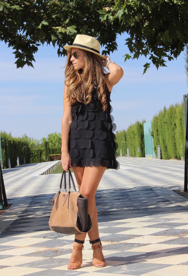 Black Dress Outfit Idea with a Hat