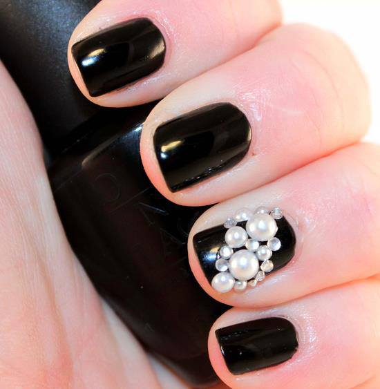 Black Embellished Gem Nails