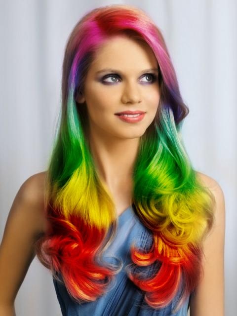 Bright Colored Hairstyle with Rainbow Colors