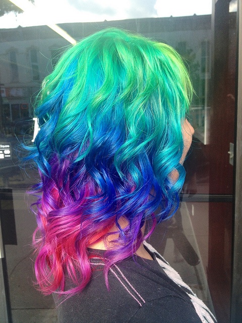 Bright Ombre Rainbow Hairstyle for Medium Hair