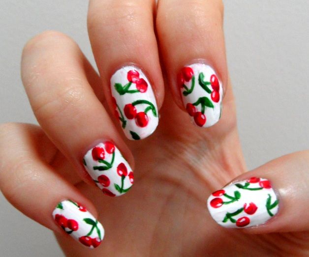 Cherry Print for Summer Fruit Nail Designs