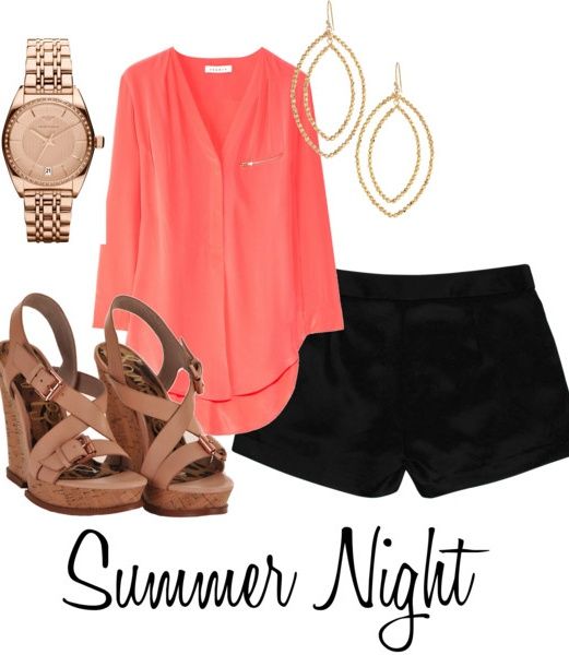 Coral Blouse and Black Shorts Outfit Idea