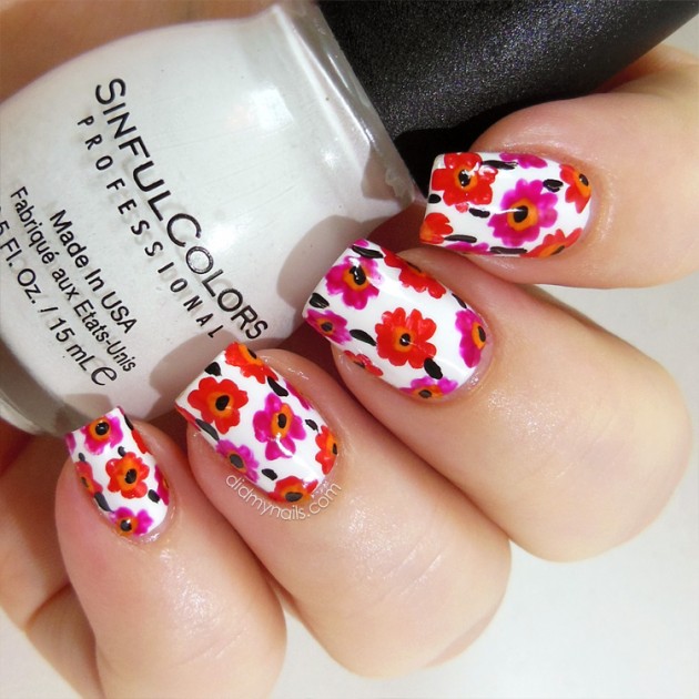 Coral Flower Nail Designs