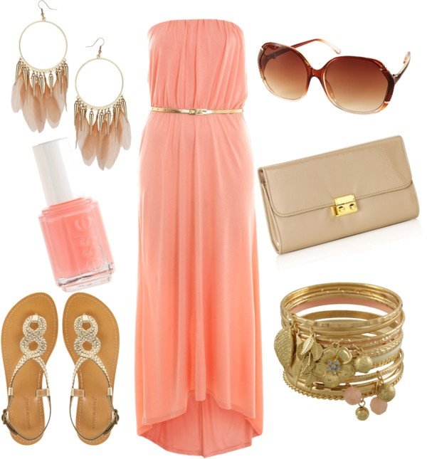 Coral Maxi Dress Outfit Idea for Summer