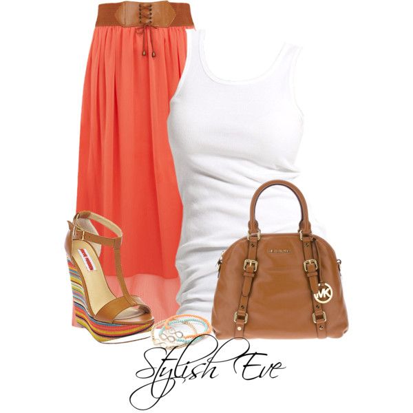 Coral Outfit Idea with White Tee