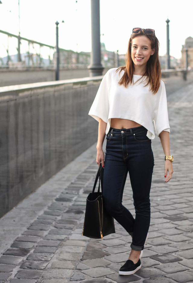Crop Top Outfit Idea with Black Sneakers