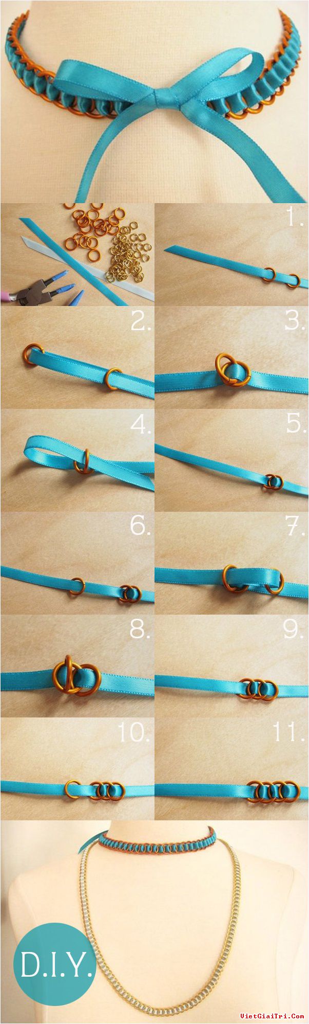 DIY Blue Chain Necklace Tutorial