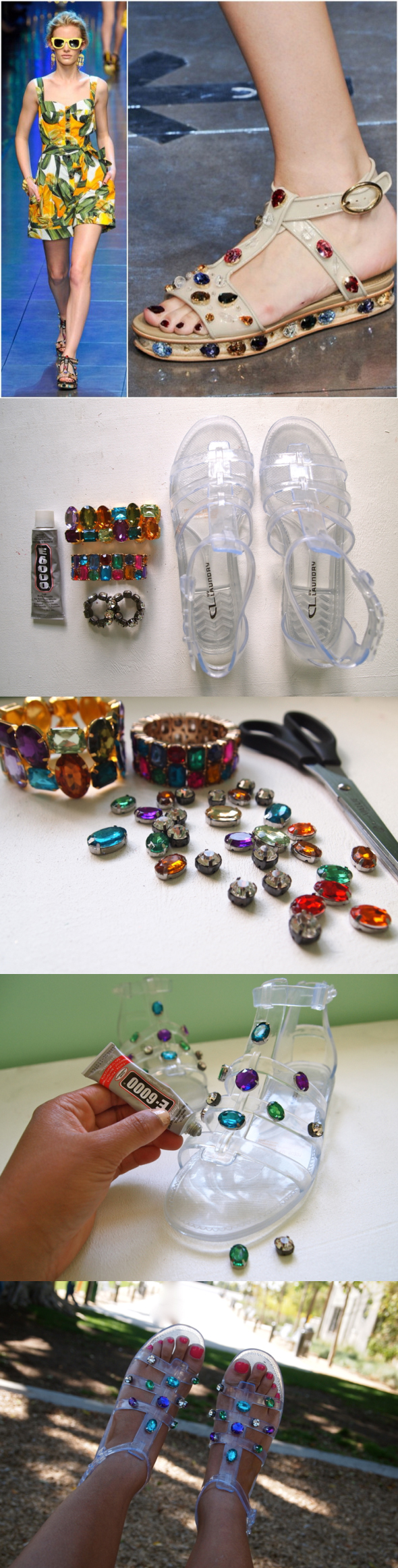 DIY DG Jeweled Jelly Sandals via