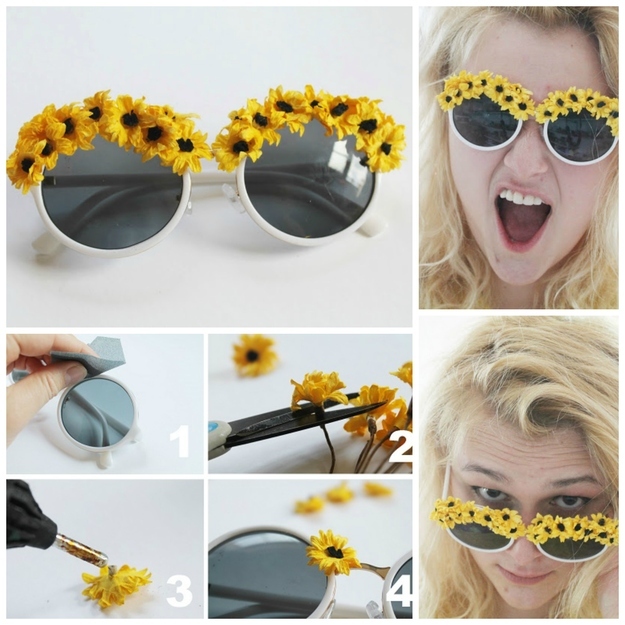 DIY Embellished Sunglasses With Flowers