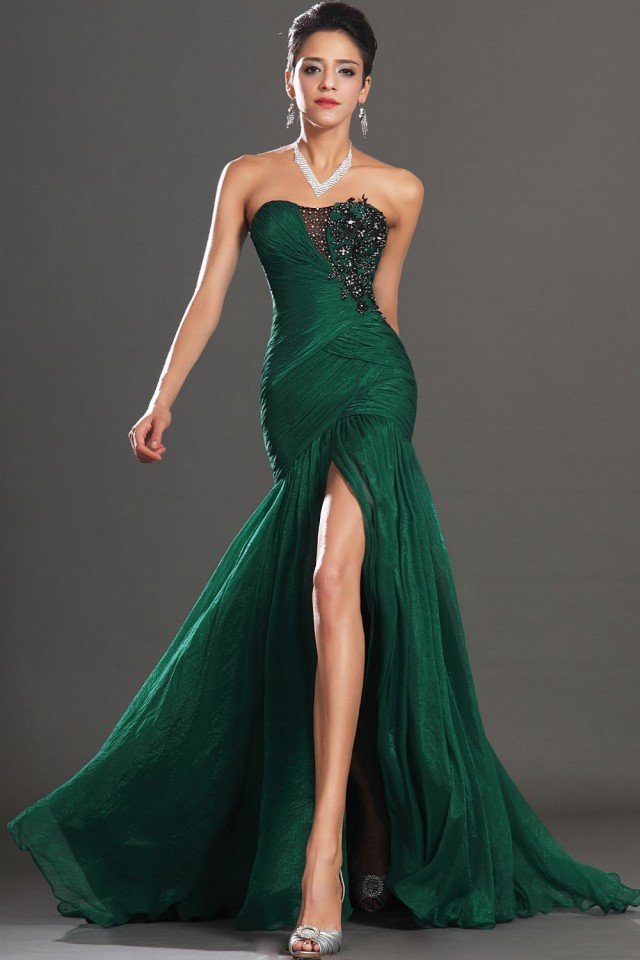 Dark Green High Slit Dress