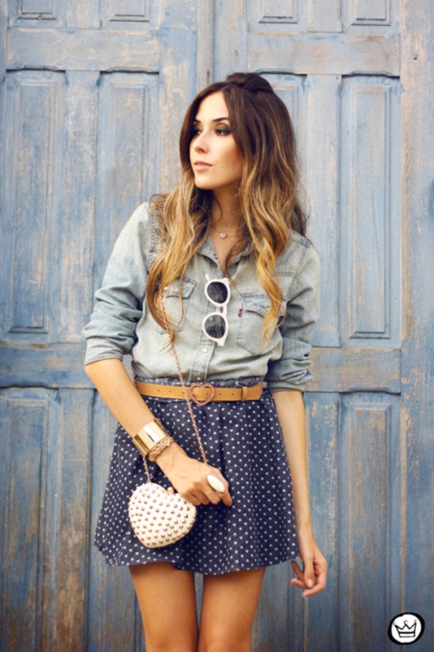 Denim Outfit Idea with Polka Dot Blouse