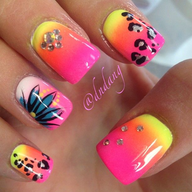 Flower and Leopard Print Nails