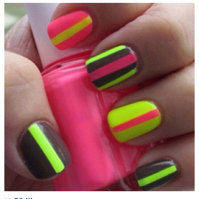 Neon Stripe Nails