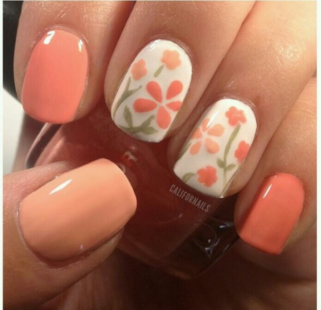 Orange Flower Nail Designs