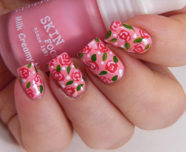 Pink Flower Nail Designs