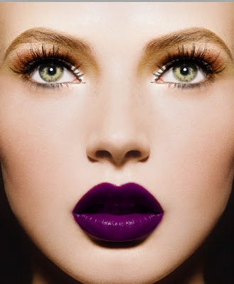 Purple Lips and Golden Eye Makeup