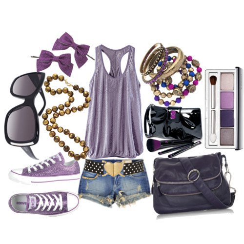 Purple Outfit Idea with Flat Shoes