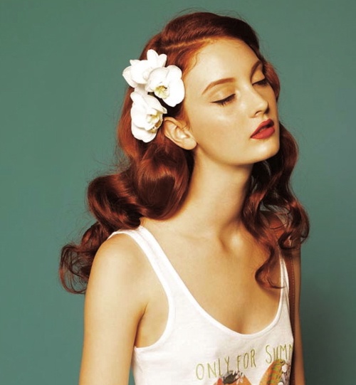 Red Curls with Flower