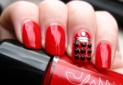 Red Embellished Nails