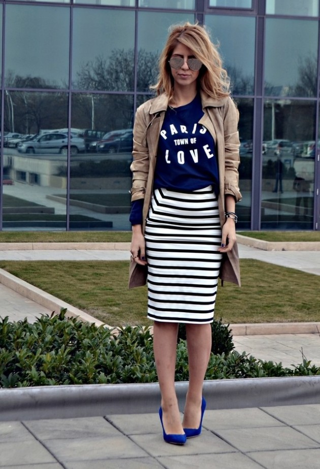 Street Style Ideas With Stripes - Striped Pencil Skirt