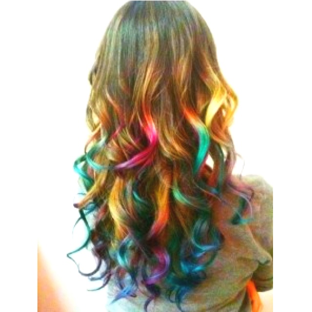 Stylish Curly Hairstyle with Rainbow Hair