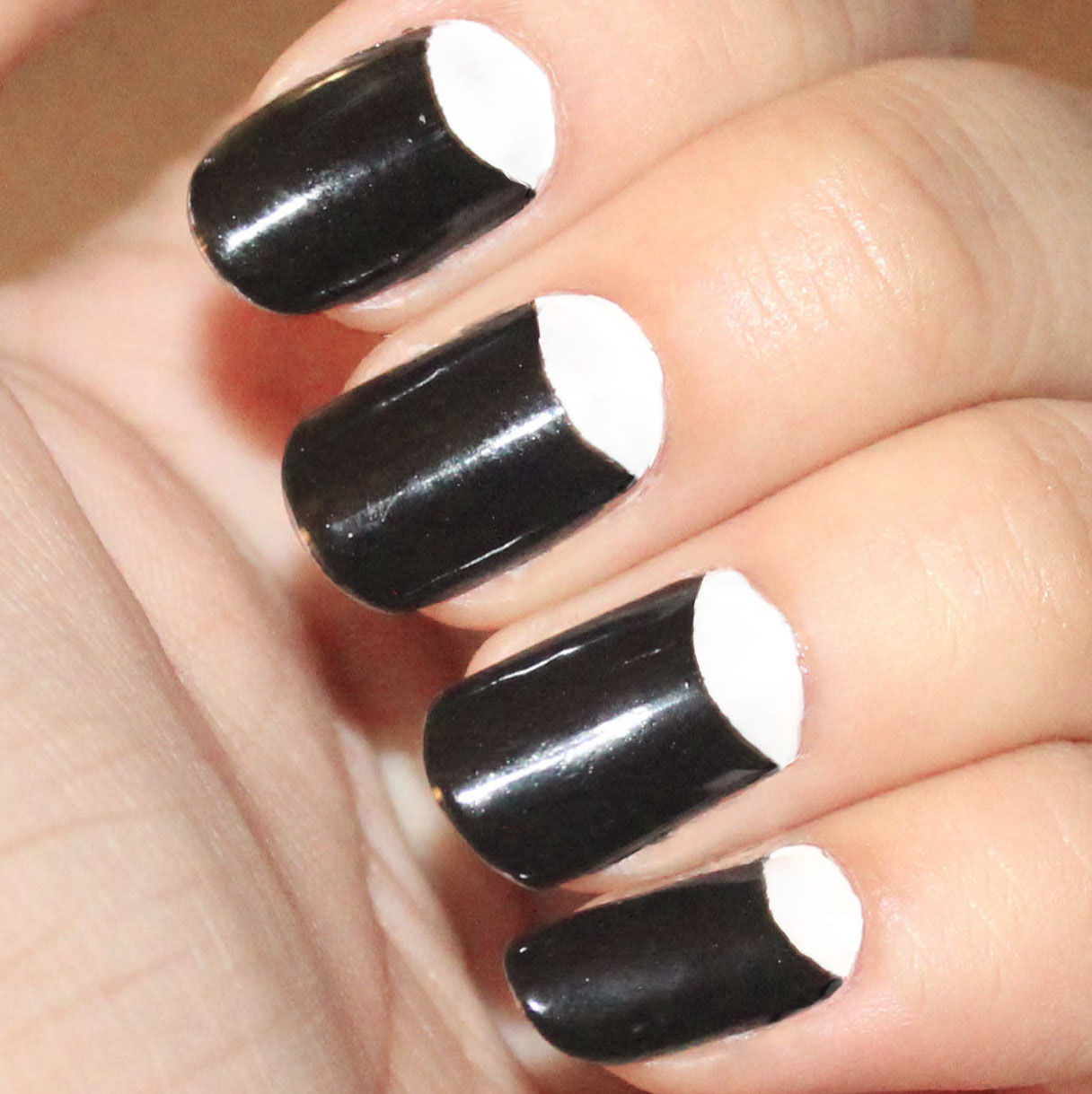 Black and White Half Moon Nails
