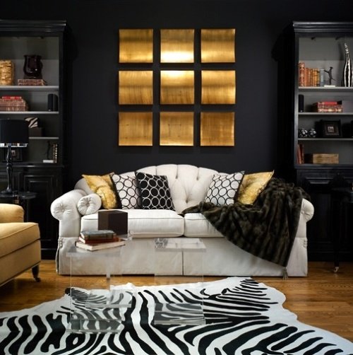 Black and White Living Room with Golden Details