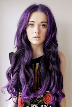 Center-parted Long Curls for Purple Hair