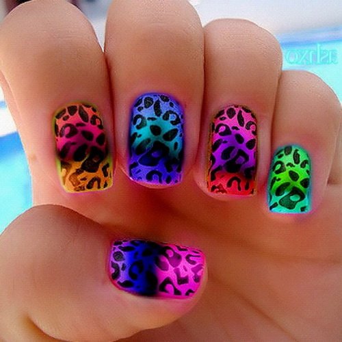 Colorful Leopard Print Nail Design