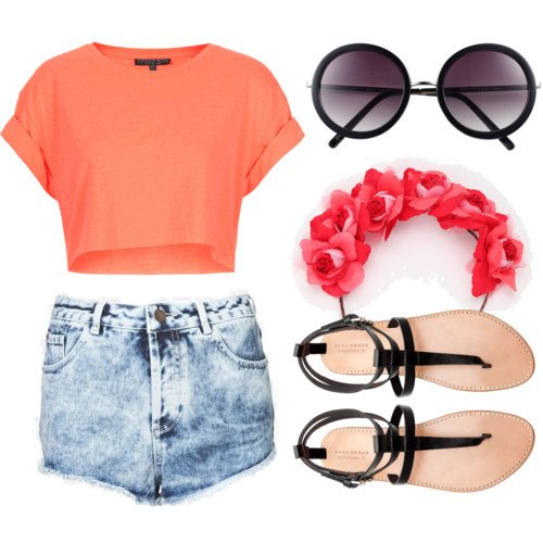 Coral Outfit Idea with Denim Shorts
