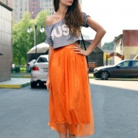 Crop Top Outfit Idea with Orange Long Skirt