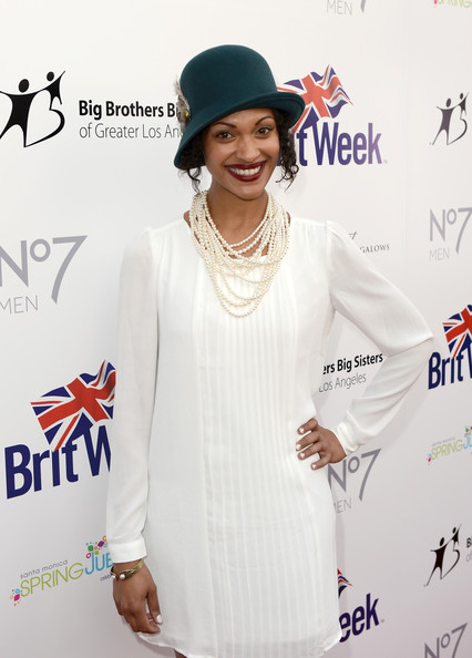 Cynthia Addai-Robinson White Outfit with Pearl Necklace
